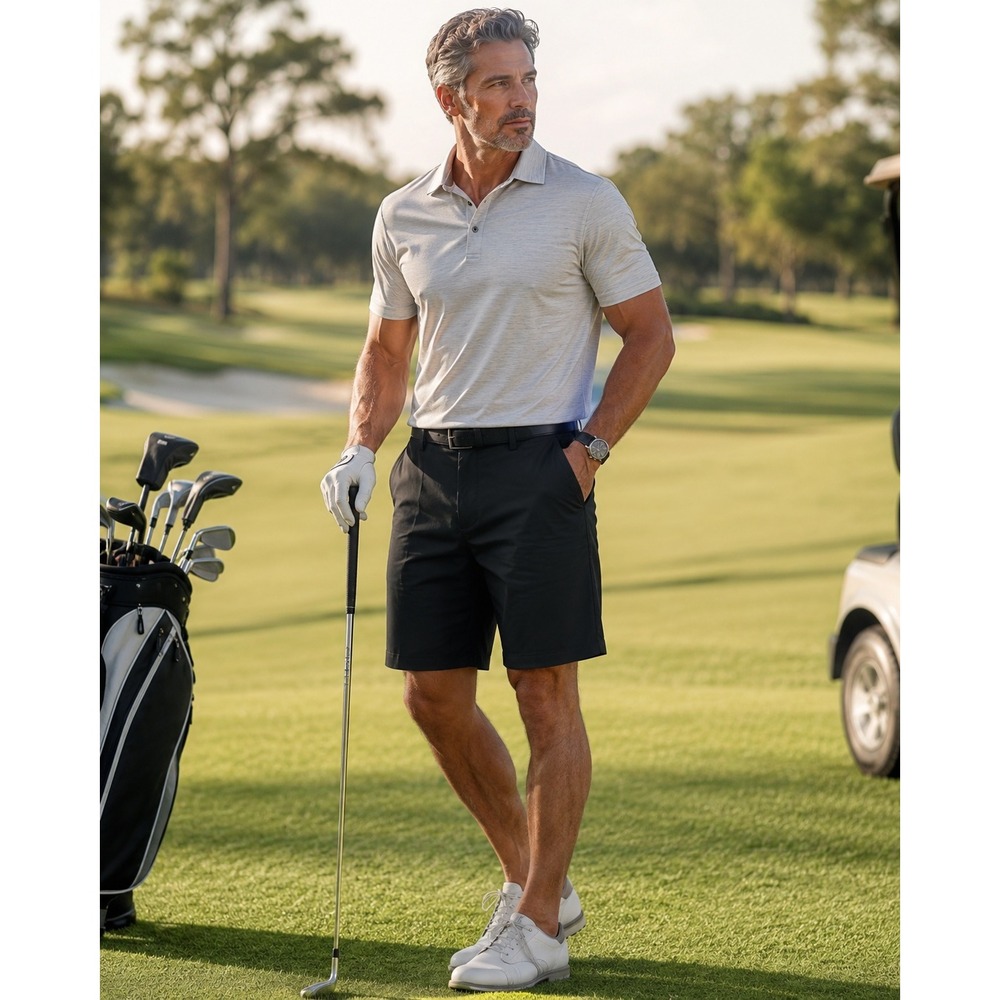 Haggar Cool 18 Pro Shorts Size 34 Black Flat Front Expandable Waist #1460